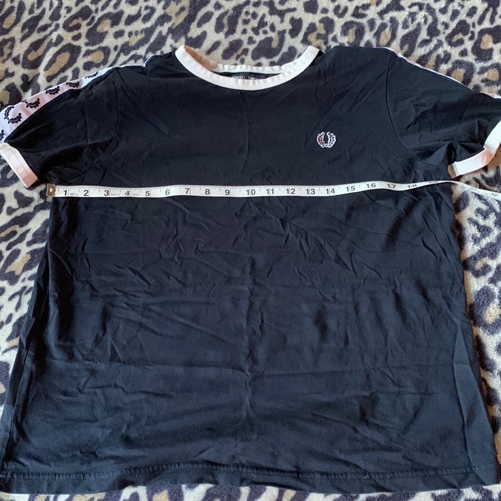 Fred Perry taped ringer T-shirt Navy UK14 VGUC